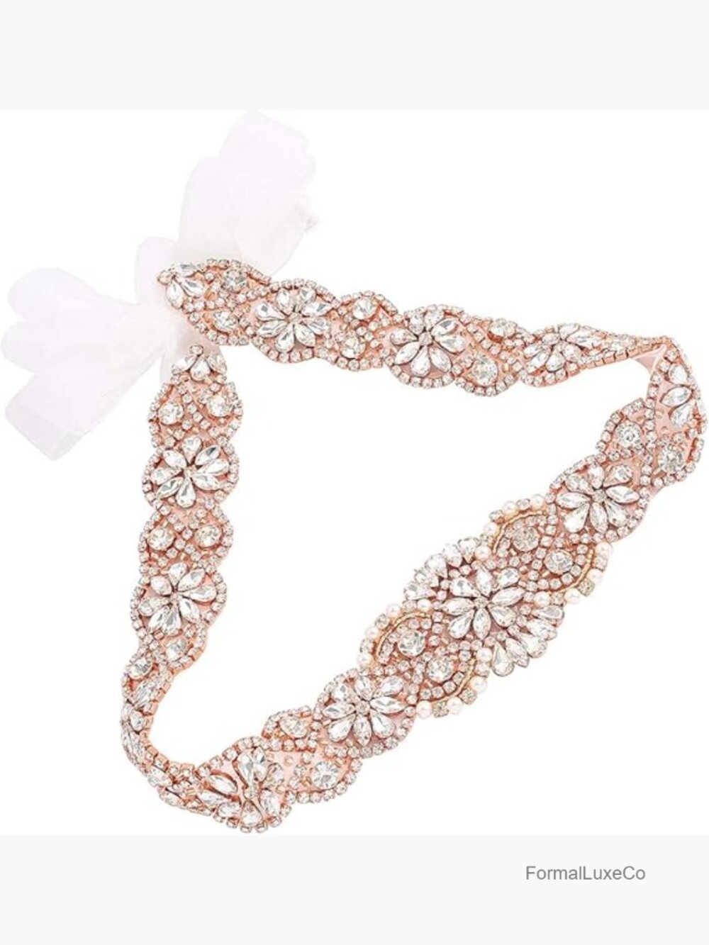 Rhinestone Pearls Wedding Belt Sash Hand Sewn Organza Gown Accessory Plus Size